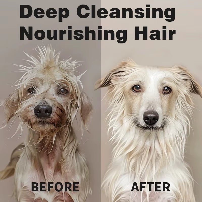 My Store universal pet cleaning wipes showing a dog before and after grooming for a clean, nourished coat.