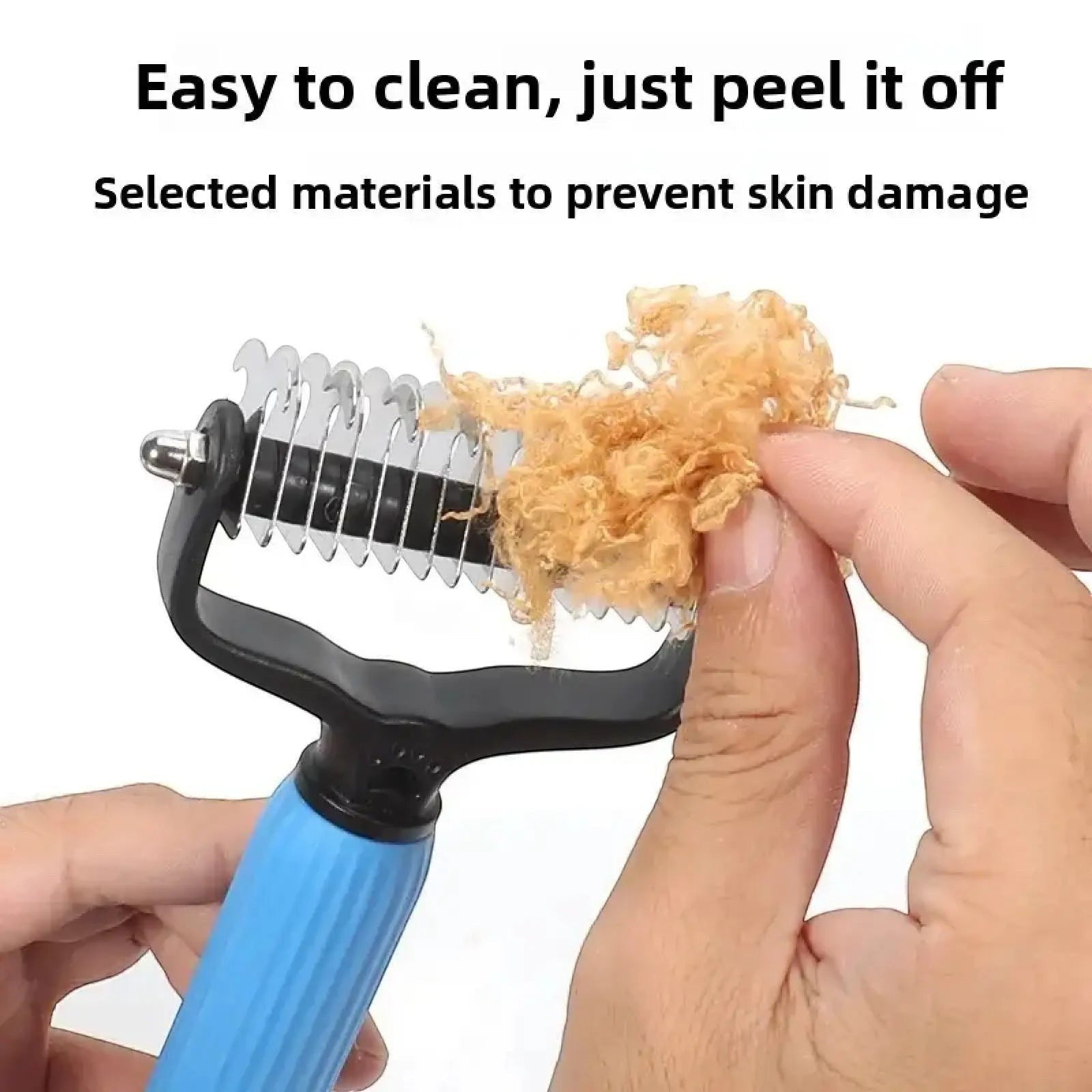 My Store professional pet grooming detangling comb with blue ergonomic handle and metal teeth removing matted fur.