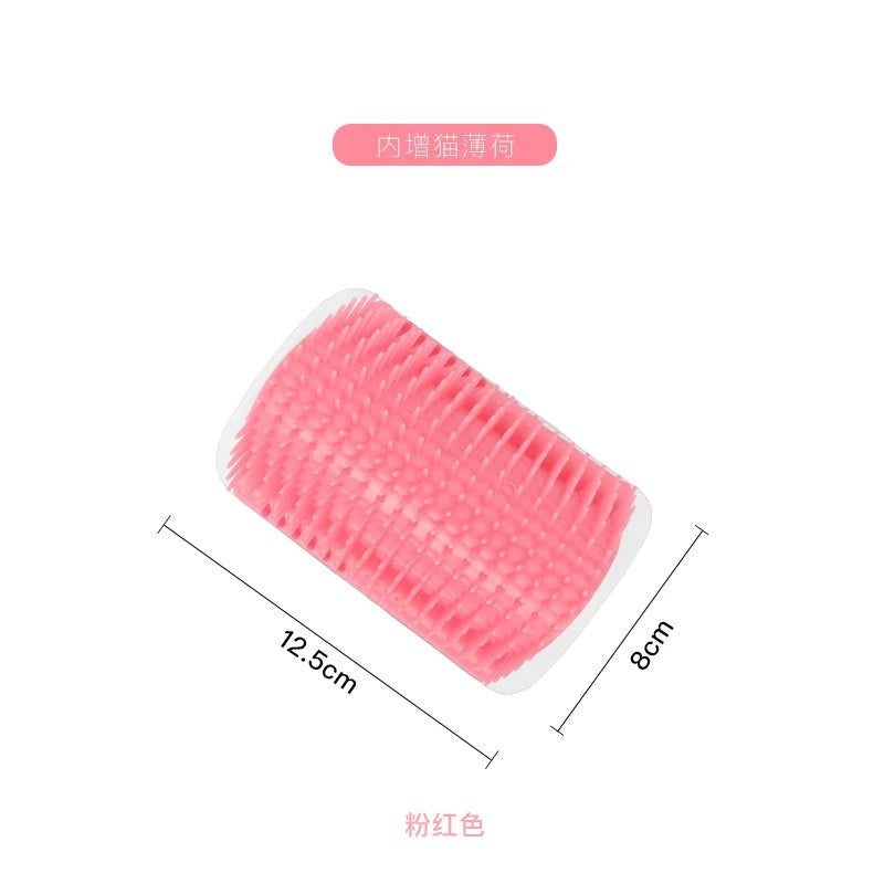 My Store pink wall-mounted pet grooming massage brush with soft bristles and catnip compartment for cats and dogs.