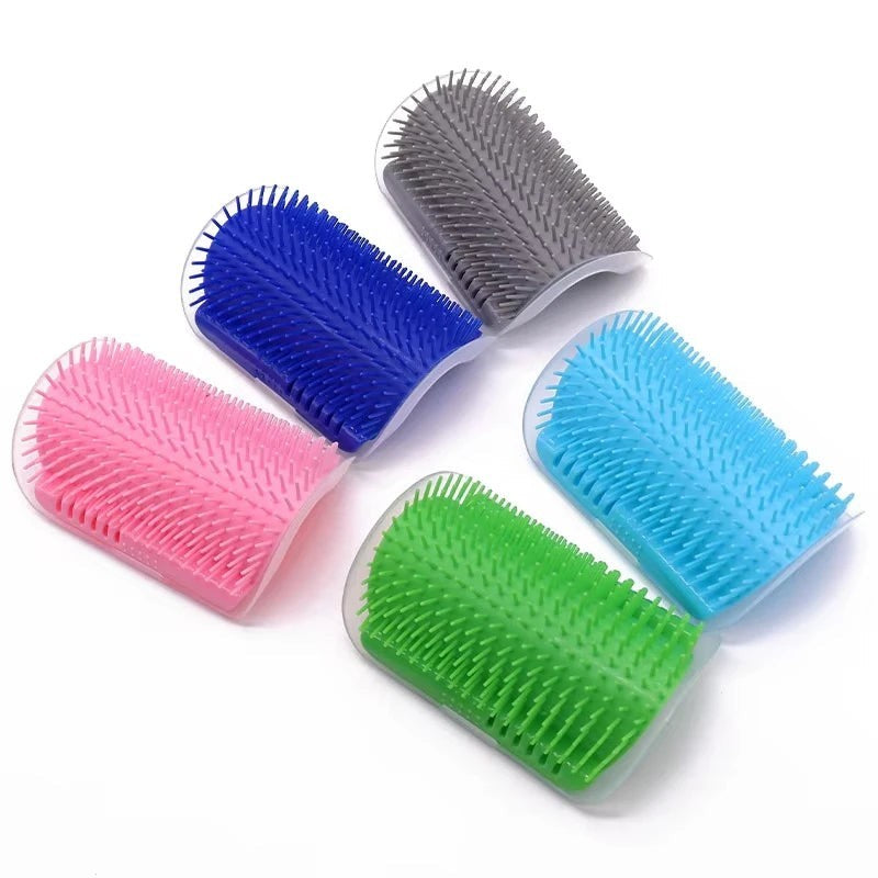 My Store wall mounted pet grooming brushes in pink, blue, light blue, green, and grey with soft massage bristles.